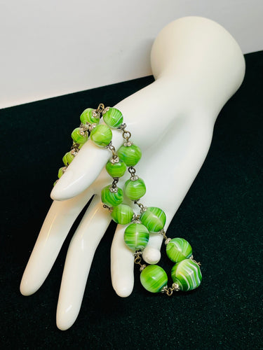 1960’s Green Czech Glass Beaded Necklace